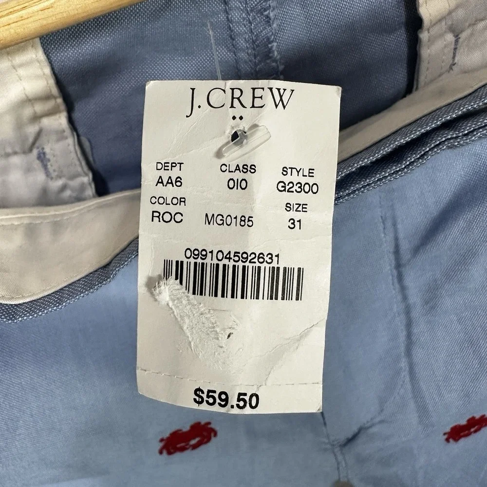 J.Crew Oxford Shorts Mens 31 Blue Red Crab Embroidered 9
